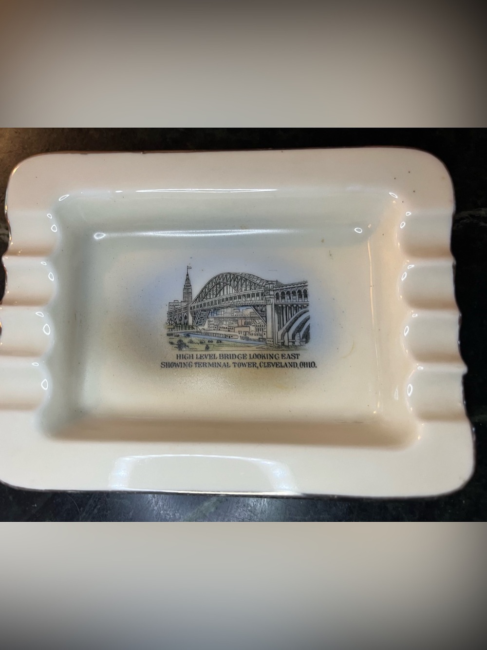 Royal Vintage Scenic China Ashtray Cleveland Ohio High Level Bridge Terminal